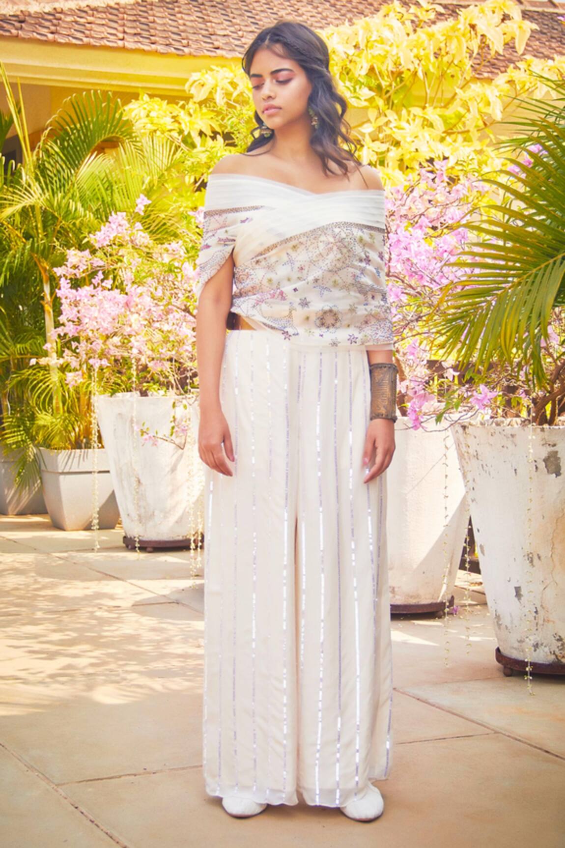 Jade By Monica & Karishma Silk Organza Top & Palazzo Set