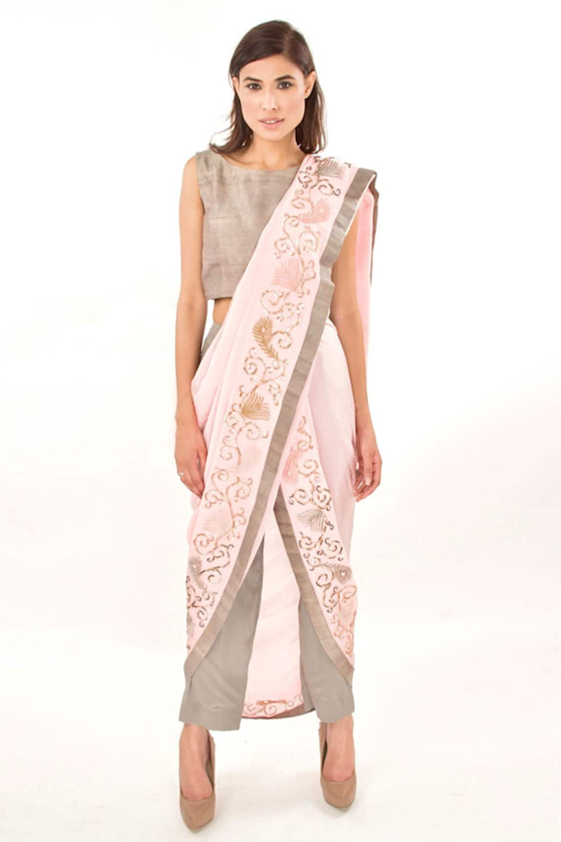 Jasmine Bains Trouser Set With Saree Drape