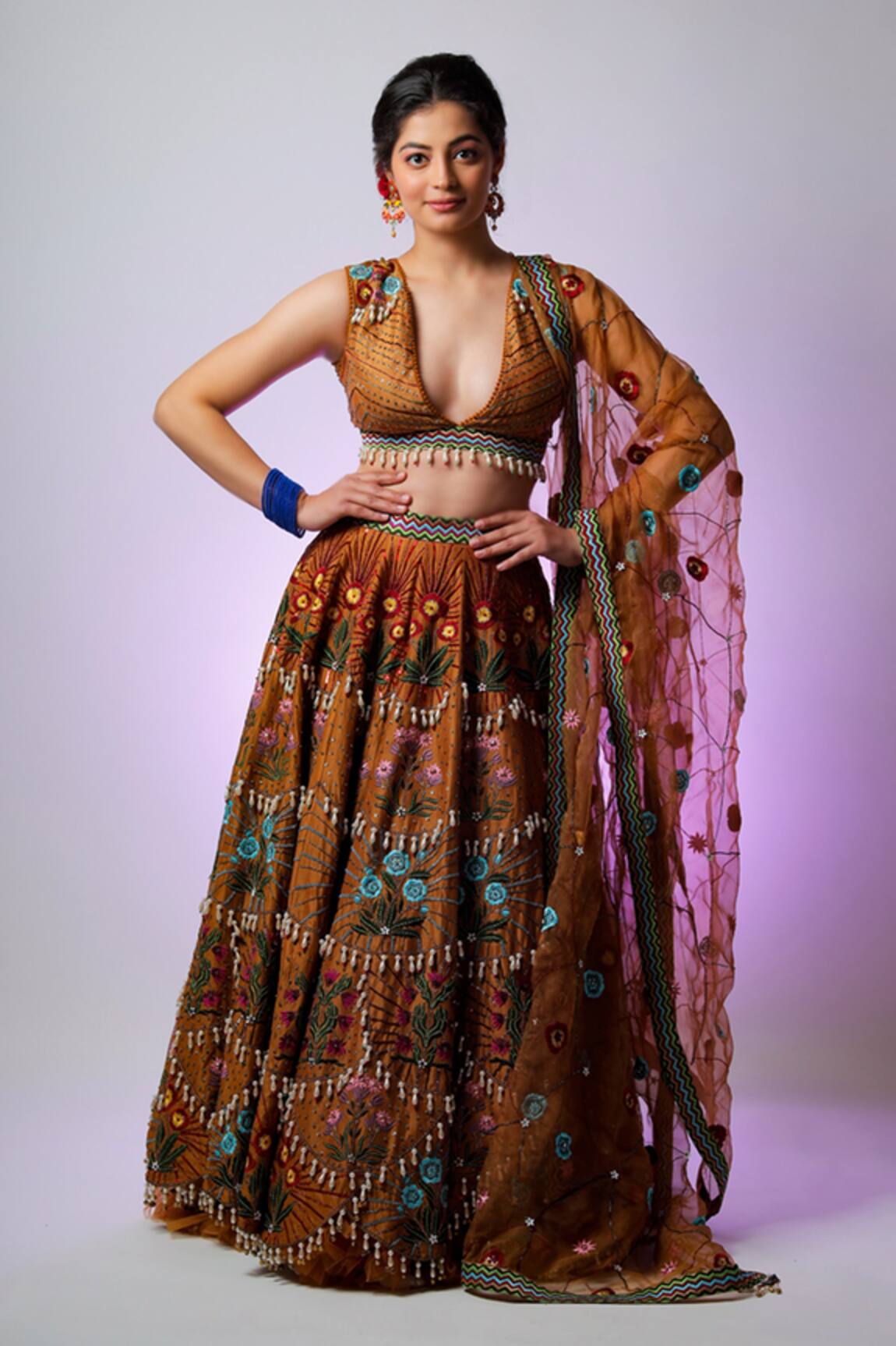 Jubinav Chadha Hrdya Floral Embroidered Lehenga Set