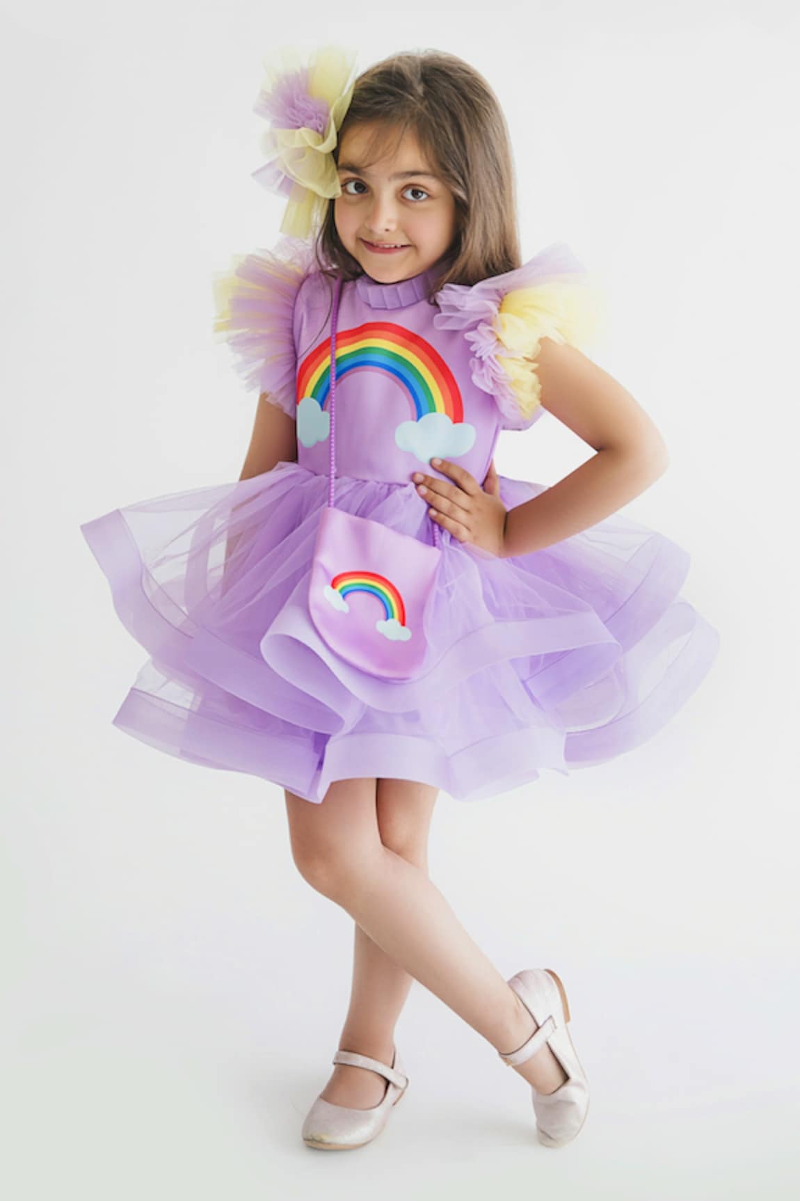 Miakki Rainbow Motif Ruffle Dress