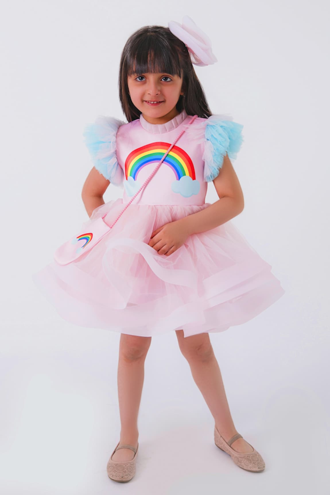 Miakki Rainbow Motif Ruffle Dress