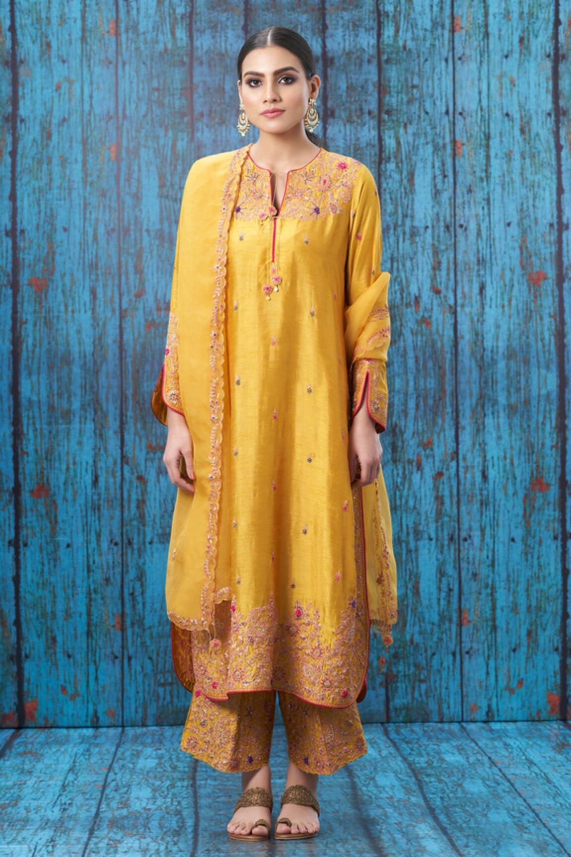 Label Niti Bothra Silk Embroidered Kurta Palazzo Set 
