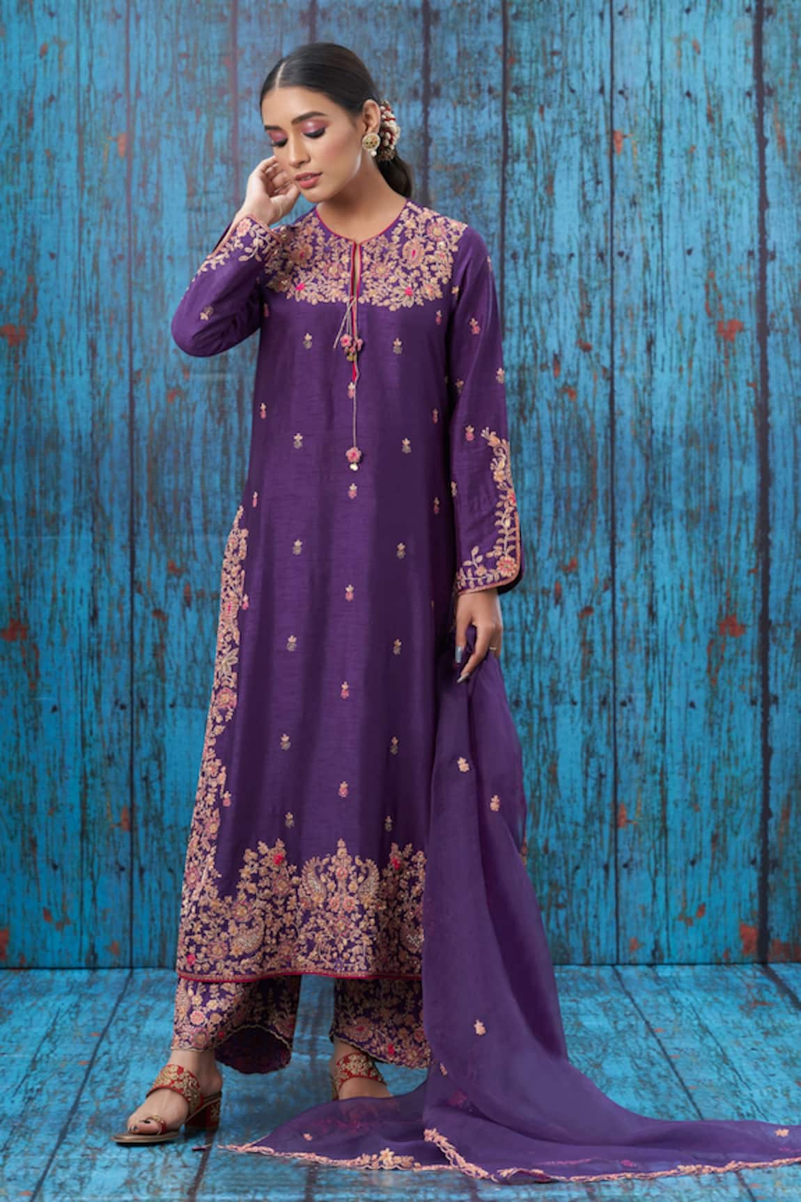 Label Niti Bothra Silk Embroidered Kurta Palazzo Set 