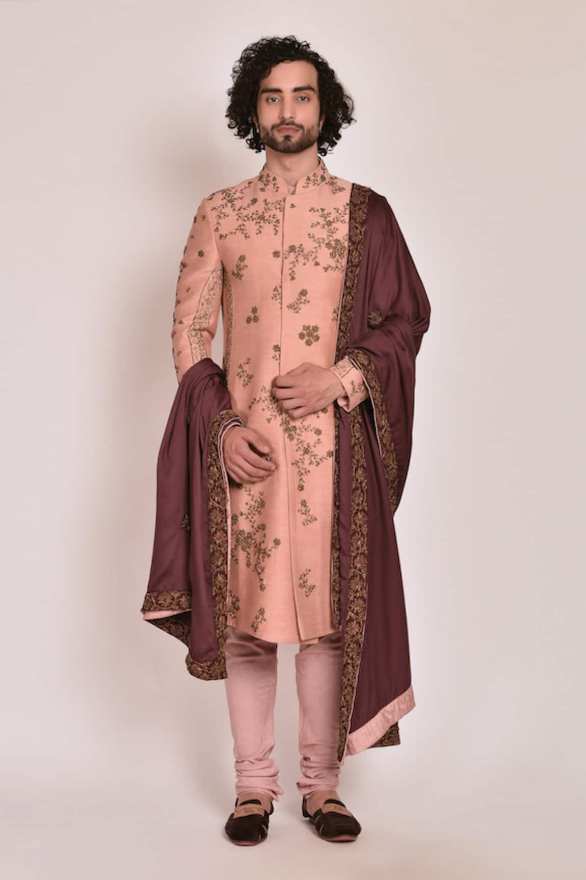 Jatin Malik Linen Silk Embroidered Sherwani Set