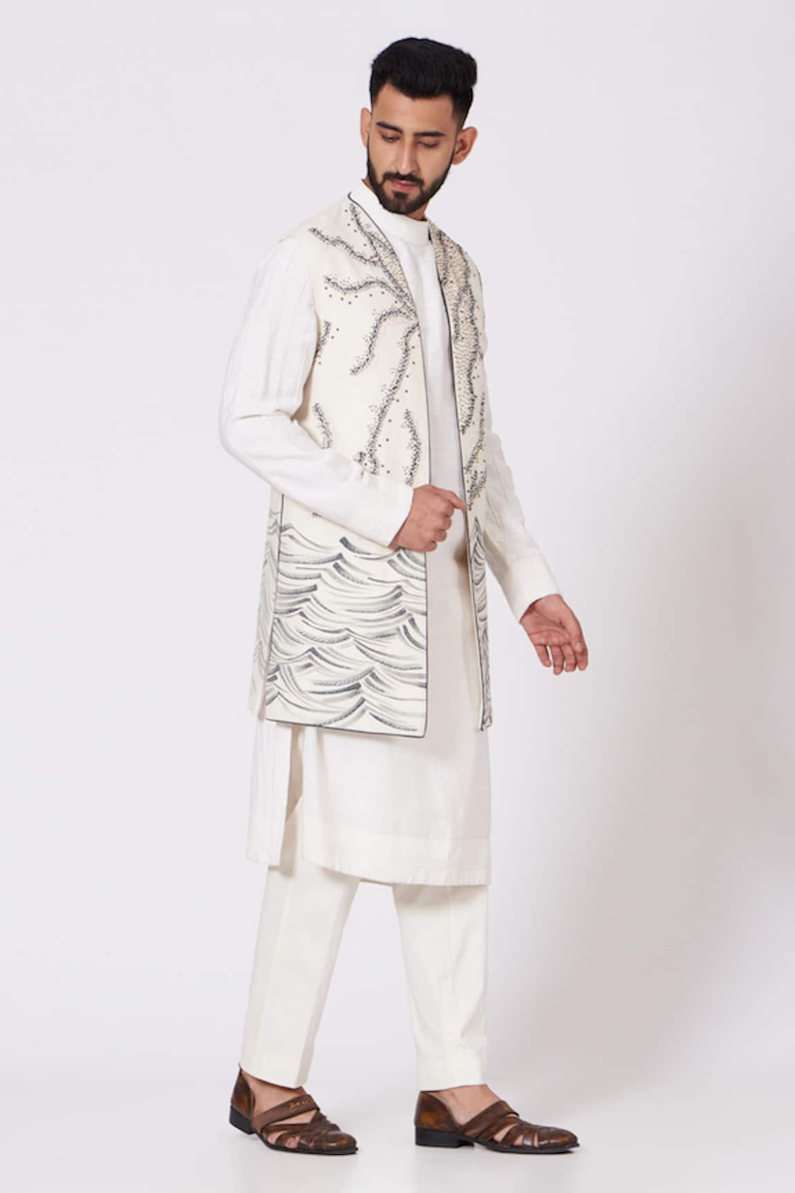 Jatin Malik Hand Painted Jacket & Kurta Set