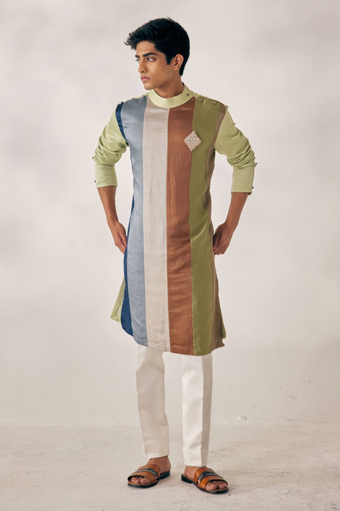 Jatin Malik Linen Silk Striped Kurta Set 