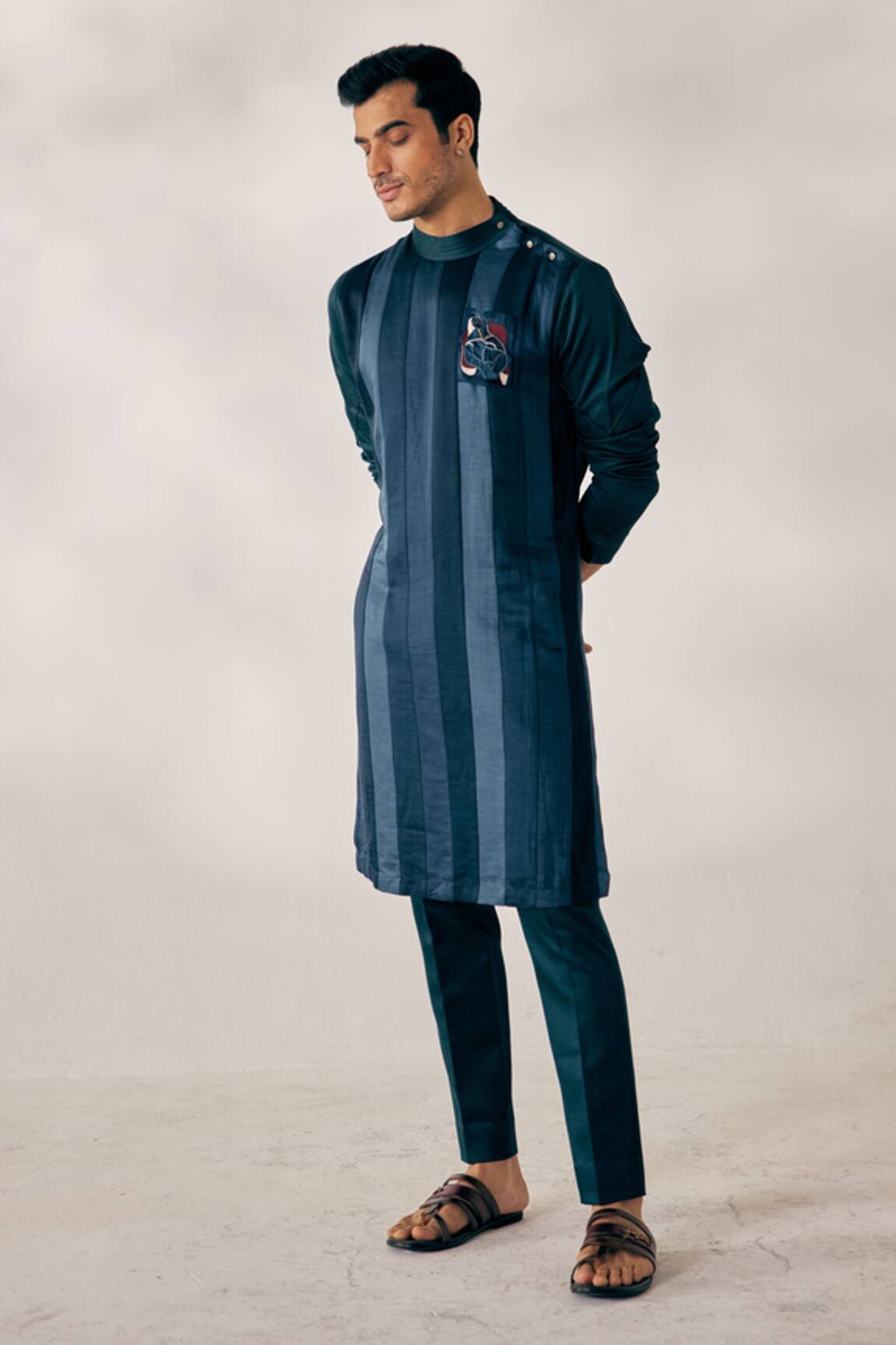 Jatin Malik Linen Silk Striped Kurta Set 