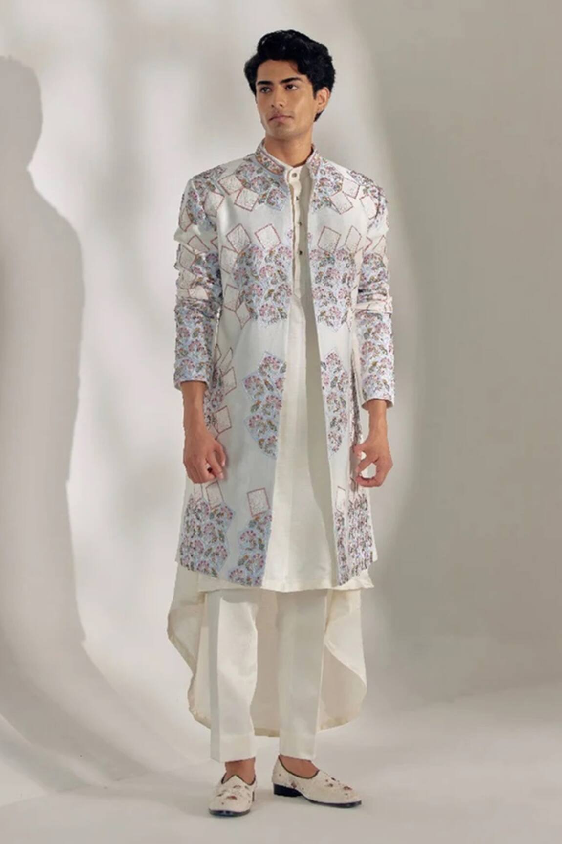 Jatin Malik Linen Silk Draped Kurta Set 
