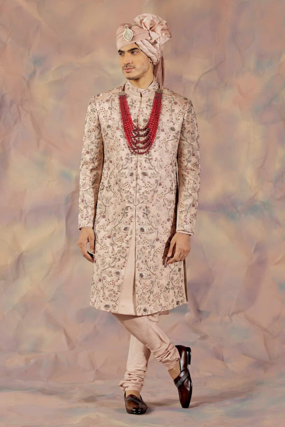Jatin Malik Linen Silk Embroidered Sherwani Set