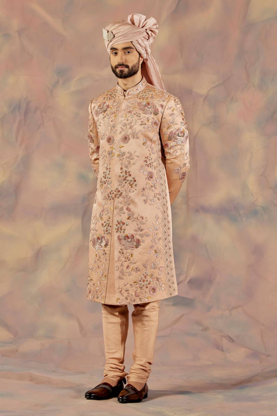 Jatin Malik Linen Silk Embroidered Sherwani Set 