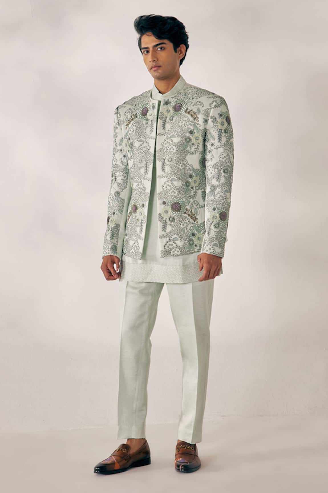 Jatin Malik Linen Silk Embroidered Jacket & Pant Set