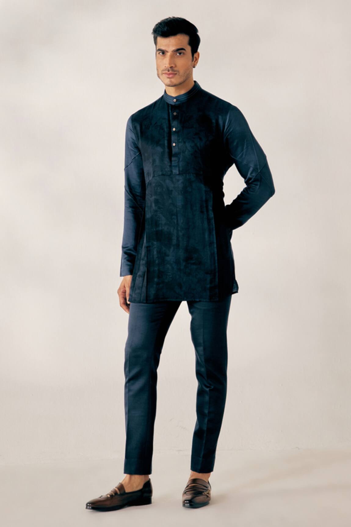 Jatin Malik Linen Silk Marble Dyed Kurta Set 