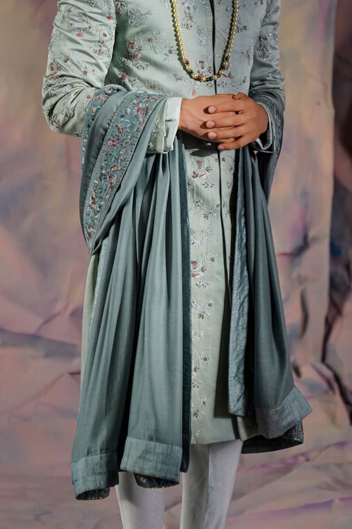 Jatin Malik Floral Embroidered Border Stole