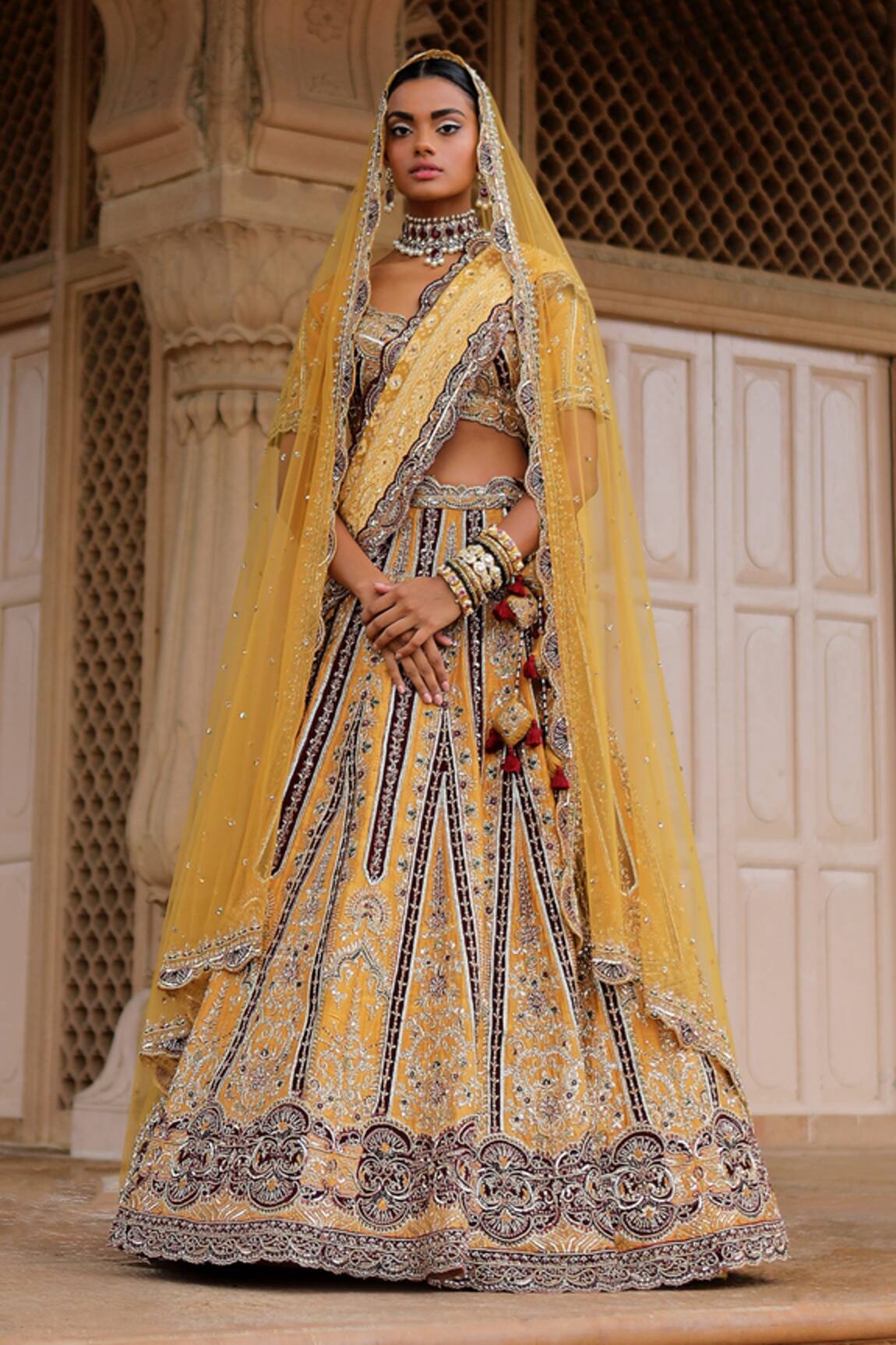 Jigar Mali Zardozi Embroidered Bridal Lehenga Set 