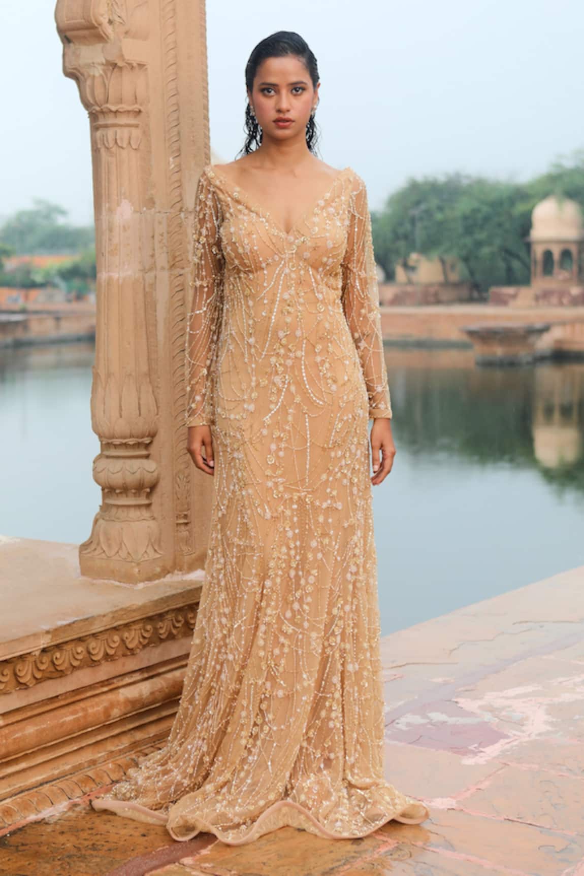 Jigar Mali Embellished Mermaid Gown