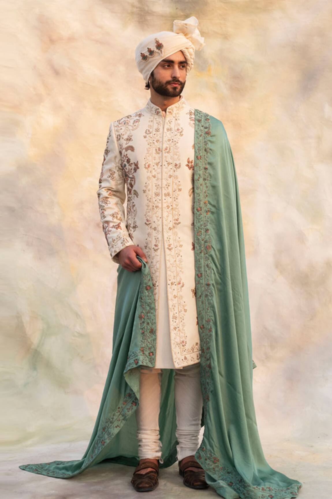 Jatin Malik Linen Silk Embroidered Sherwani Set