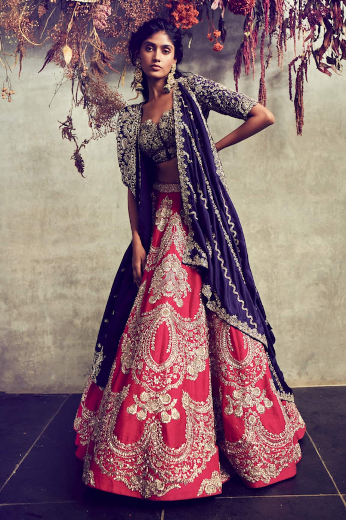JAYANTI REDDY Silk Cape & Lehenga Set 