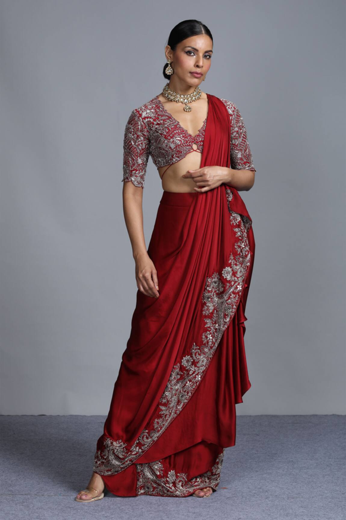 Jayanti Reddy Silk Pre Pleated Saree with Blouse 
