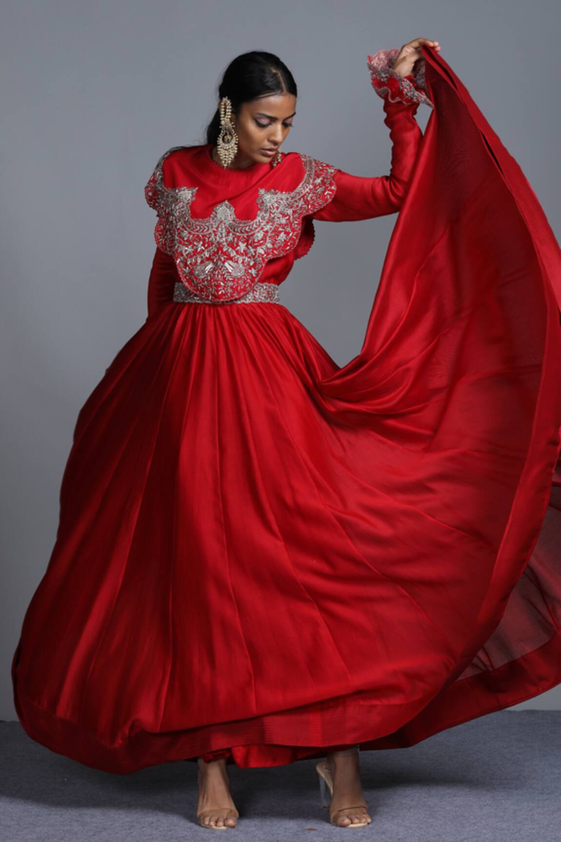 Jayanti Reddy Silk Anarkali & Cape Set 