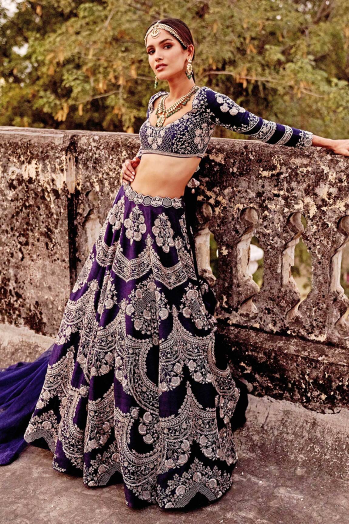 Jayanti Reddy Floral Zardozi Embroidered Bridal Lehenga Set 