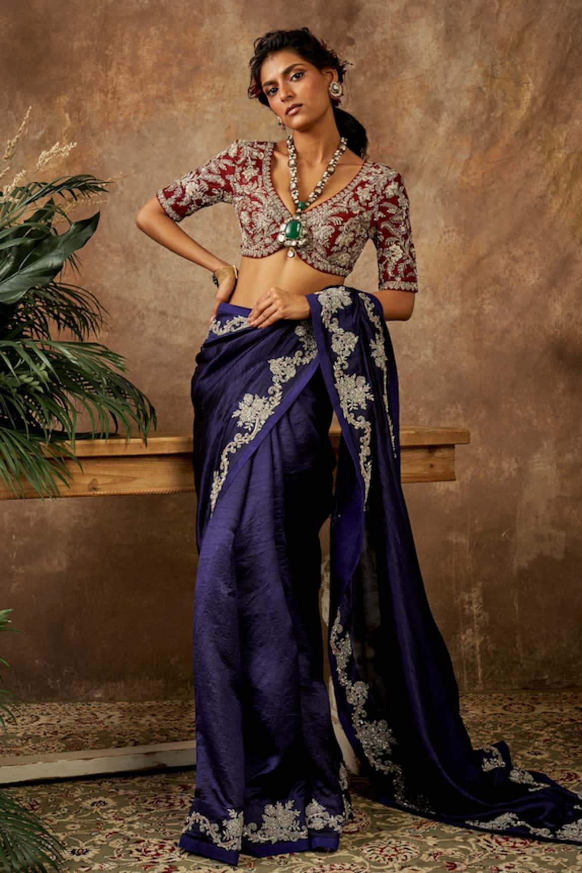 JAYANTI REDDY Zardozi Embroidered Silk Saree With Blouse 