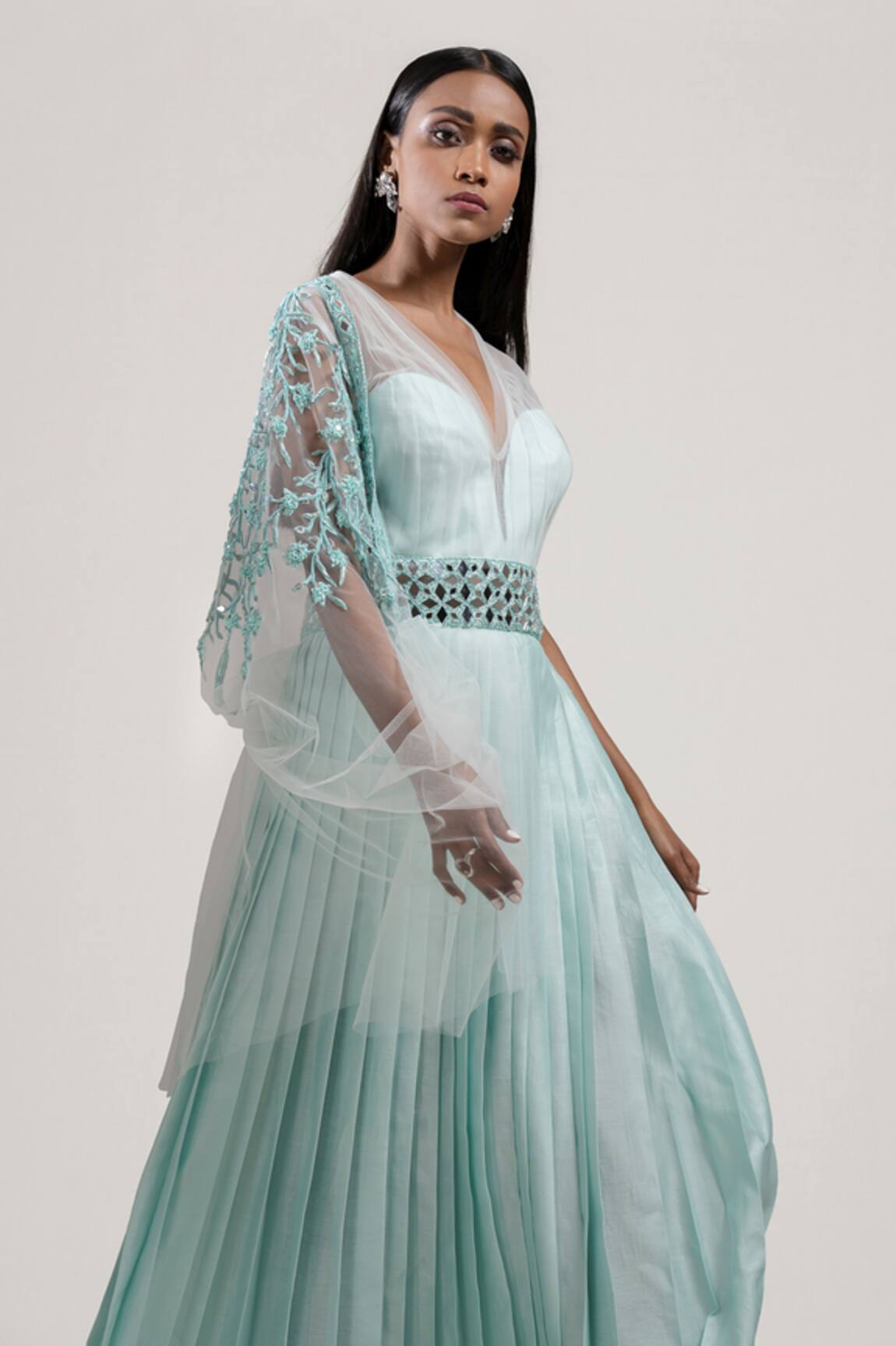 Jyoti Sachdev Iyer Chanderi Gown with Hand Embroidered Cape