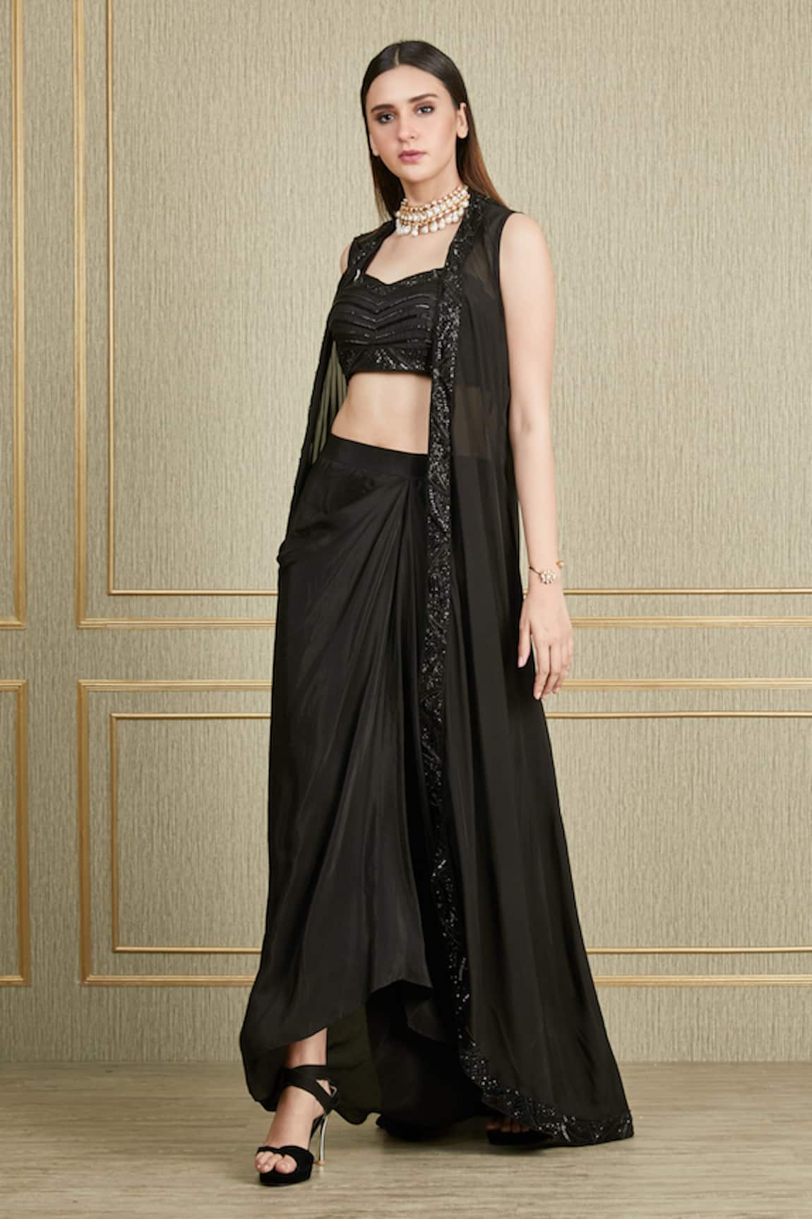 Charu and Vasundhara Embroidered Jacket & Draped Skirt Set