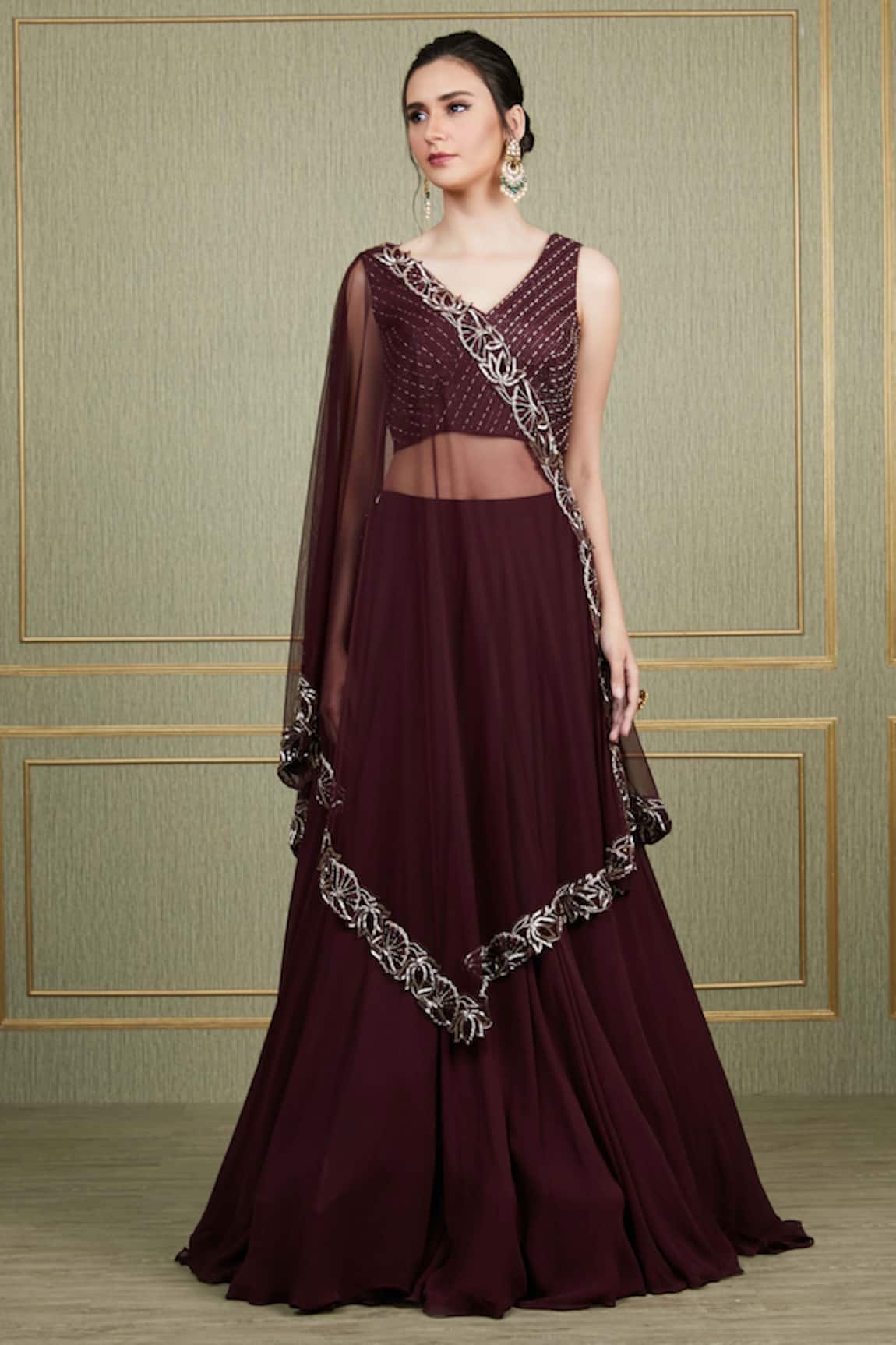 Charu and Vasundhara Embroidered Cape Lehenga Set