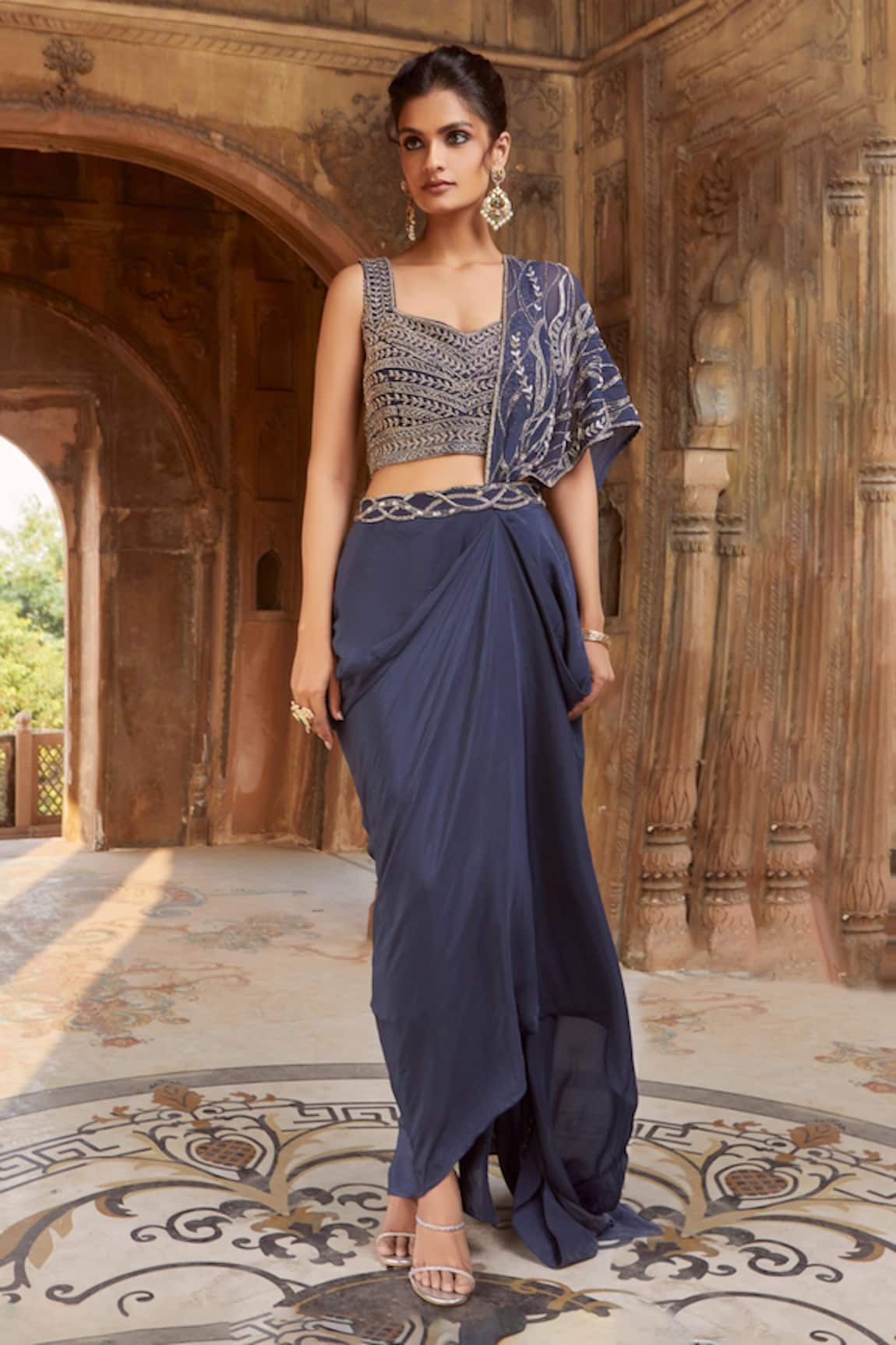 Charu And Vasundhara Pre-Draped Saree With Blouse 