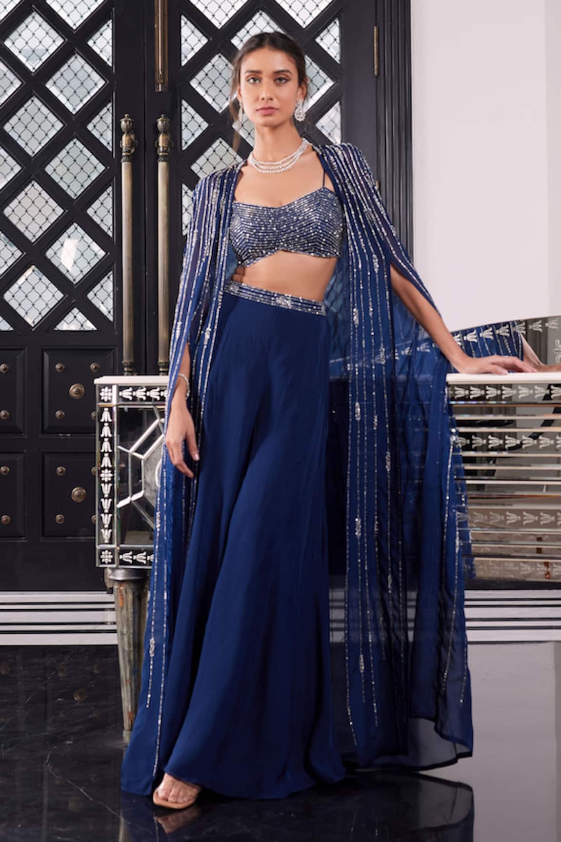 Charu and Vasundhara Esme Embroidered Cape & Sharara Set 