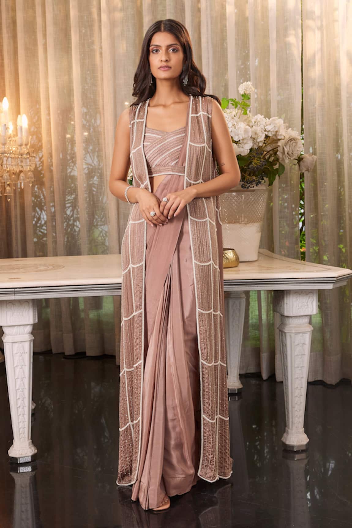 Charu and Vasundhara Erma Pre-Draped Saree & Jacket Set 