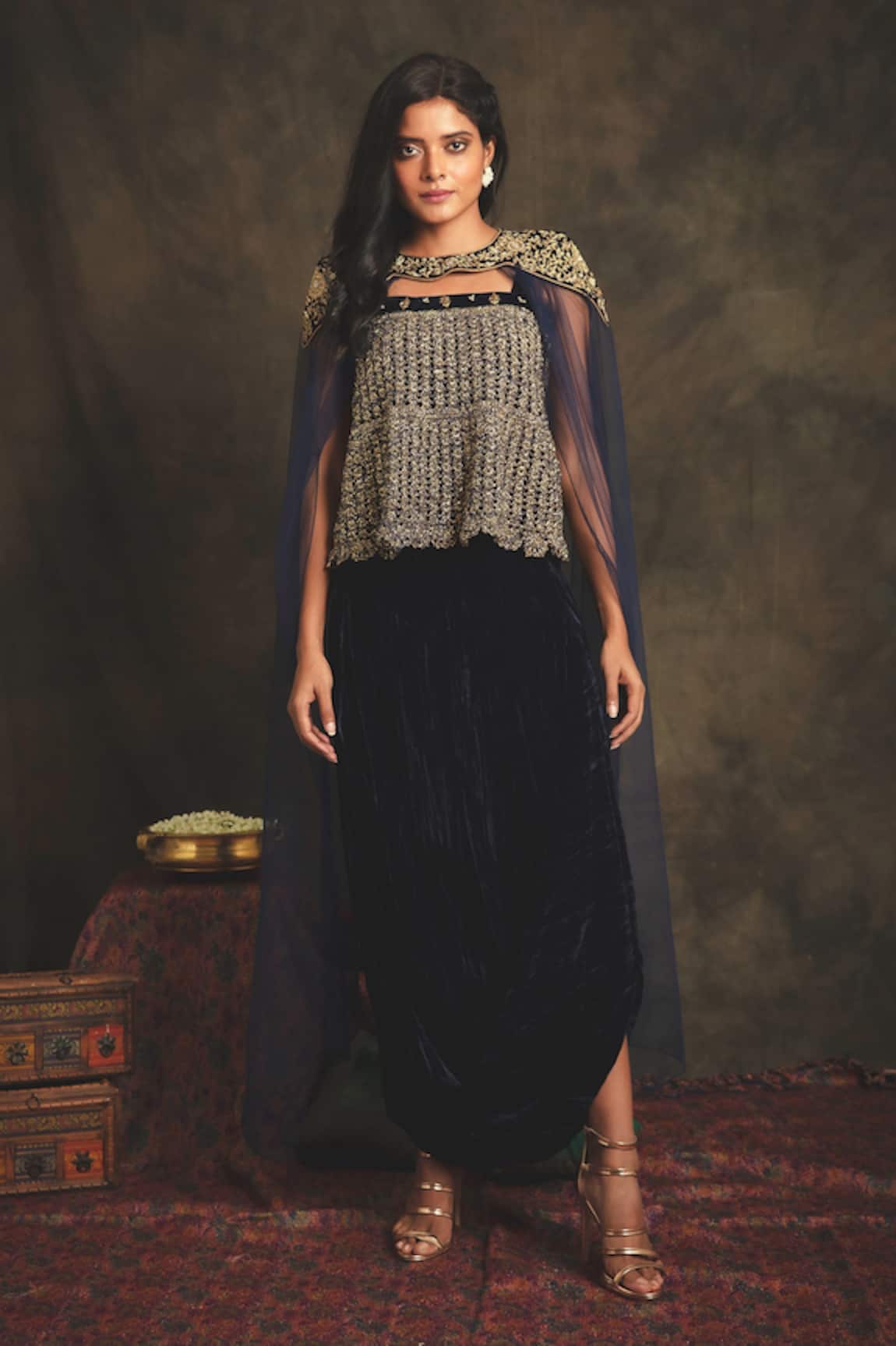 Nikita Vishakha Sahiba Draped Skirt Set With Cape