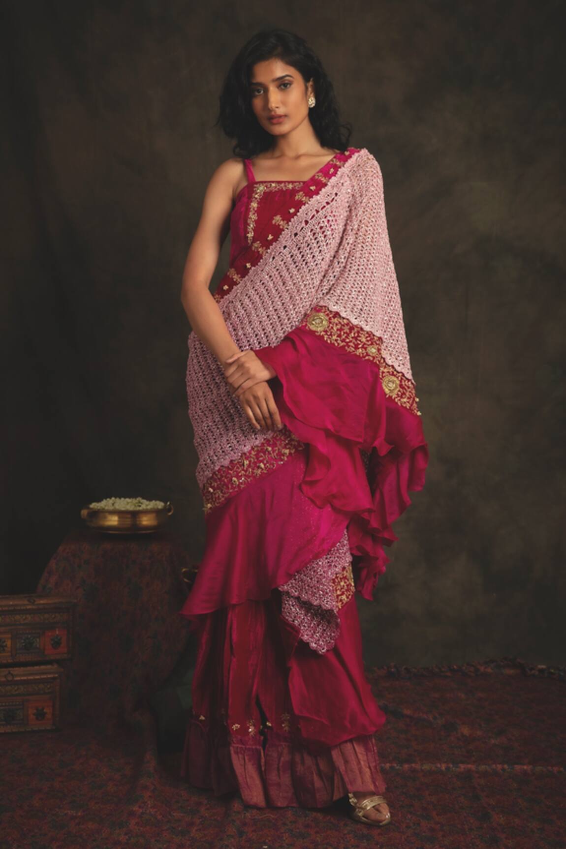 Nikita Vishakha Vaishavi Ruffle Saree Set