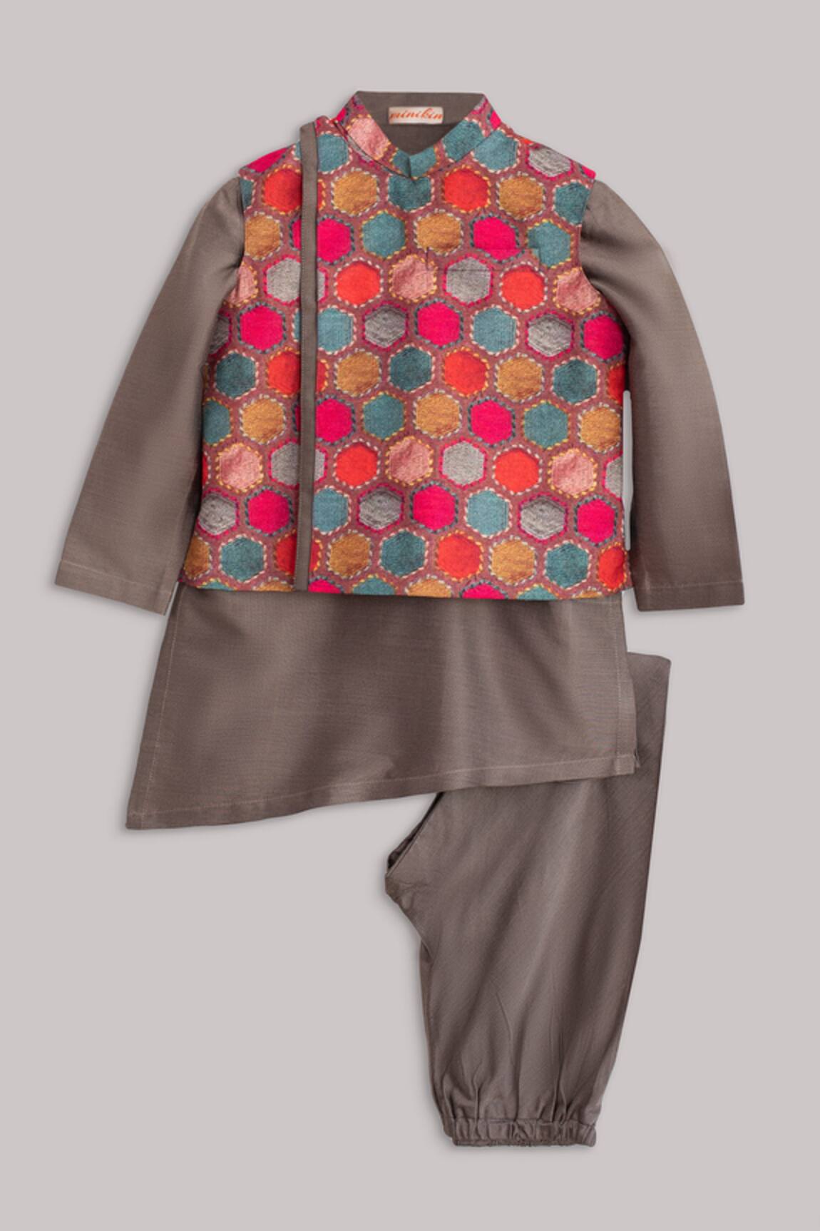 Minikin Geometric Printed Bundi & Kurta Set