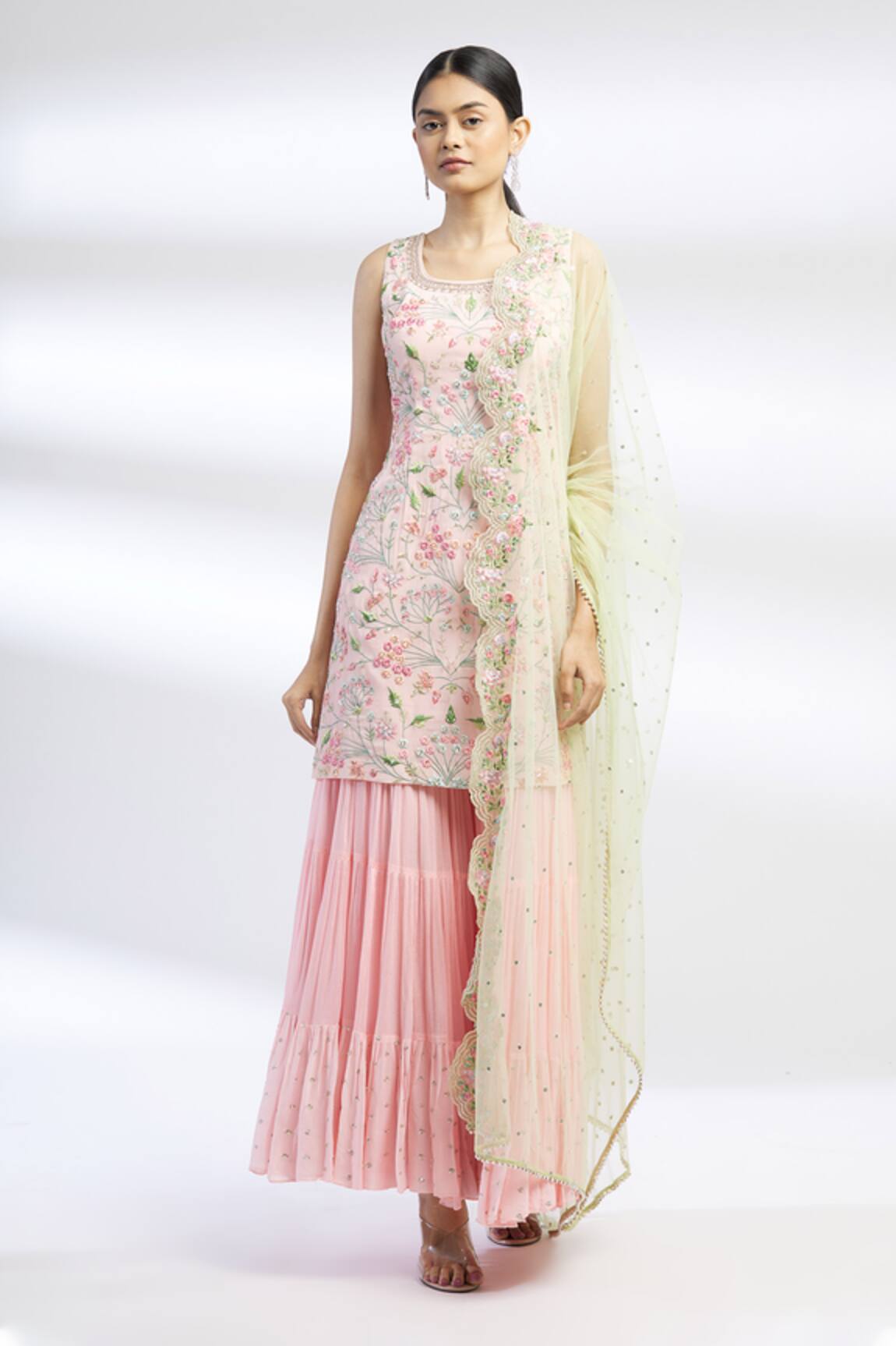 Chamee And Palak Embroidered Kurta Sharara Set