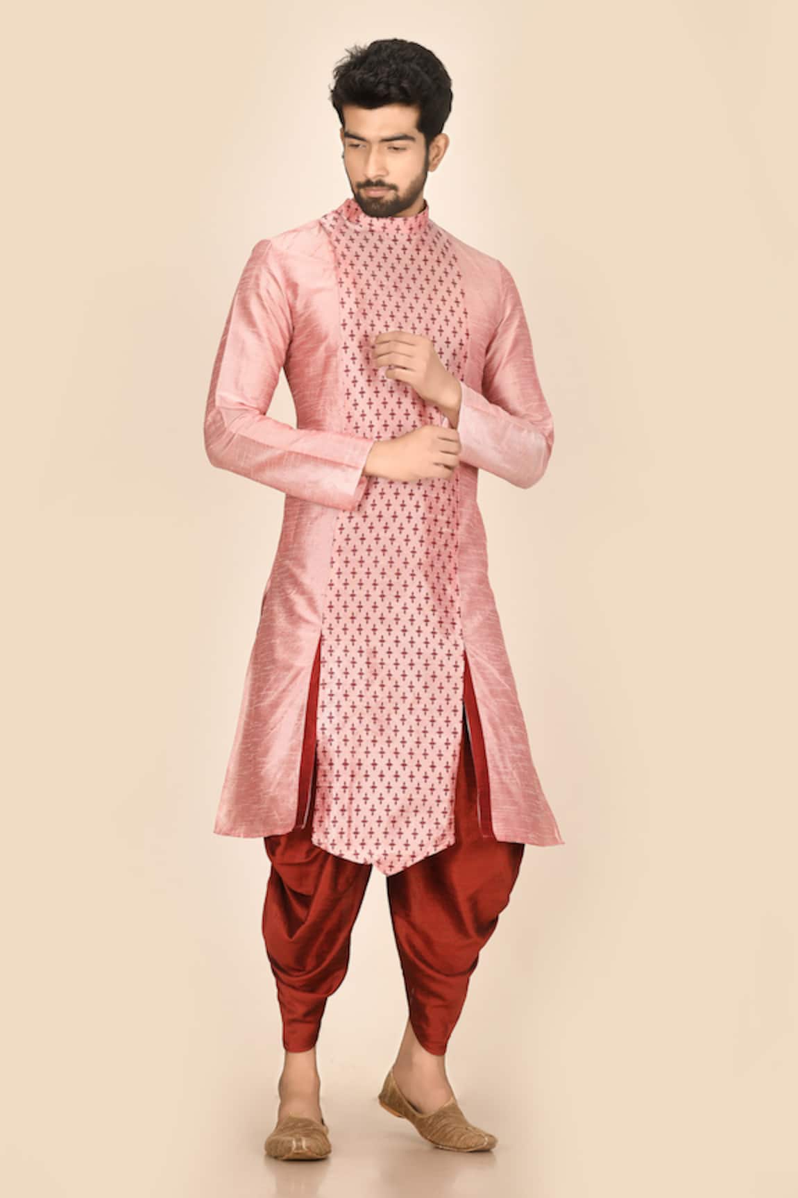 Aryavir Malhotra Silk Printed Kurta & Dhoti Pant Set