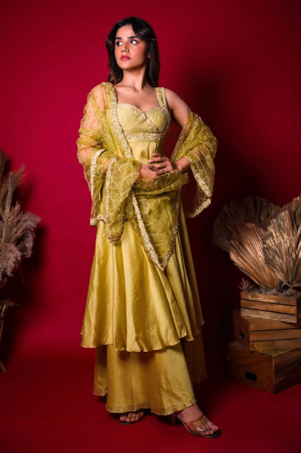 K&A By Karishma and Ashita Chanderi Anarkali Set