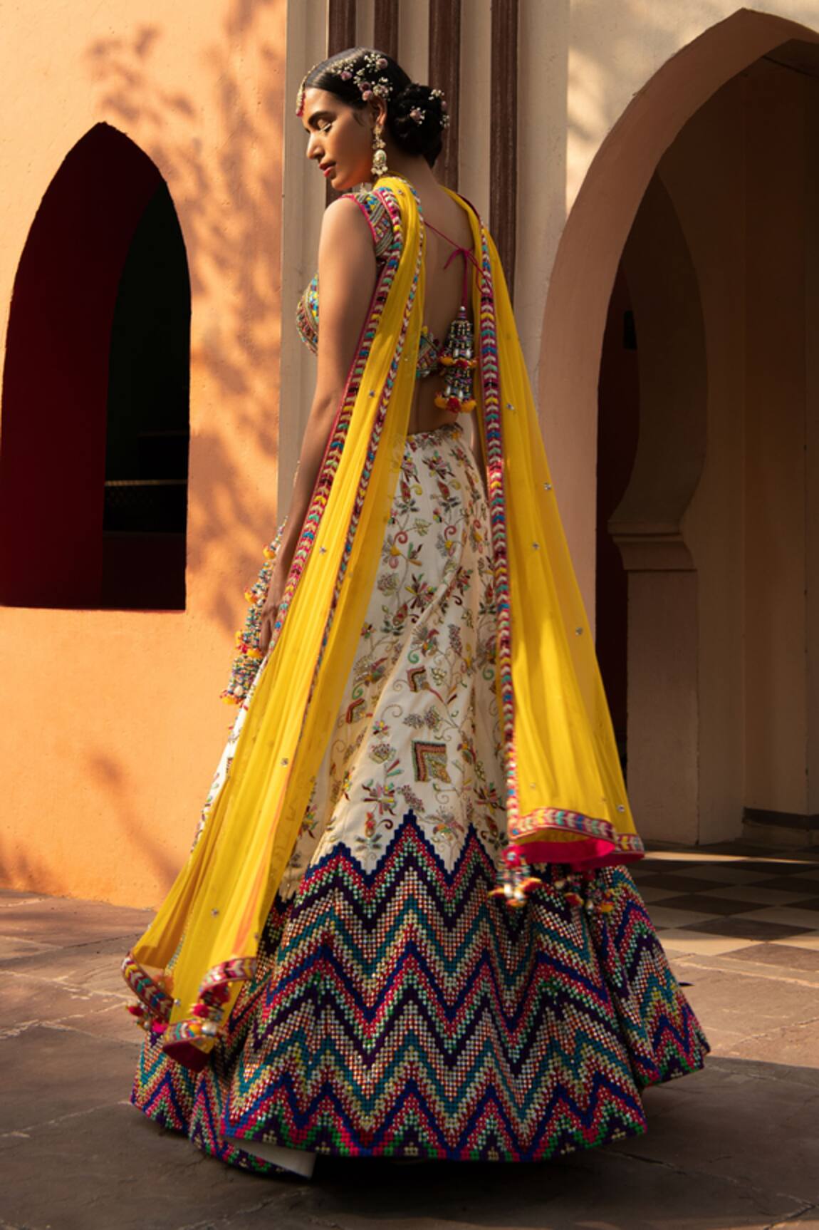 Sky Blue Collared Blouse, Mustard Brocade Lehenga | lupon.gov.ph