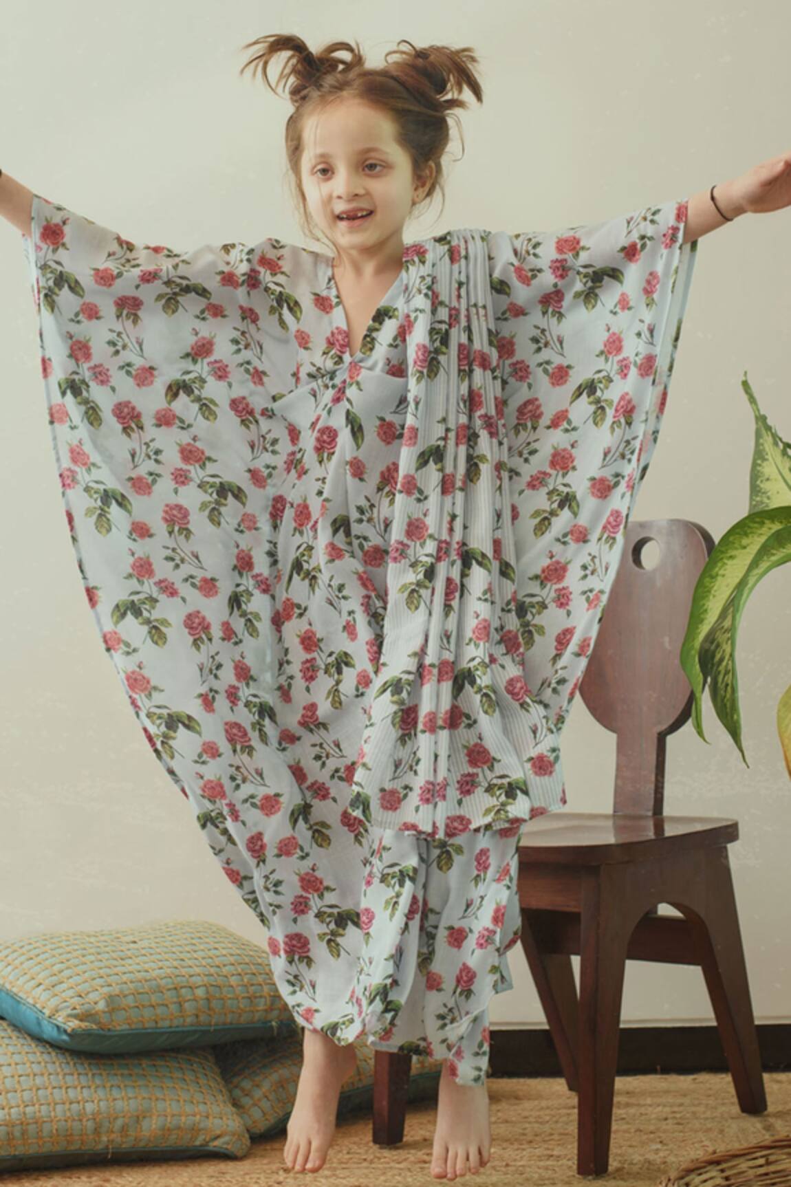 Pasha India Linen Printed Draped Kaftan 