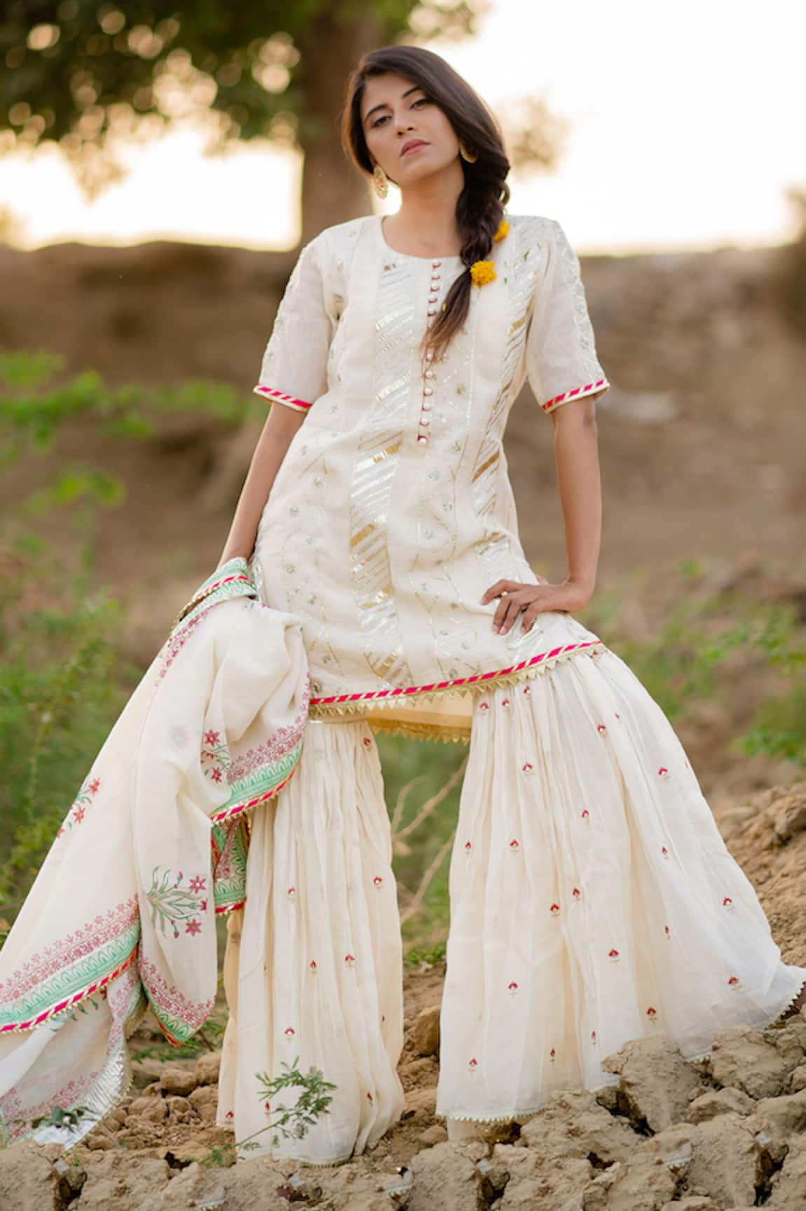 Kaia Embroidered Kurta Sharara Set