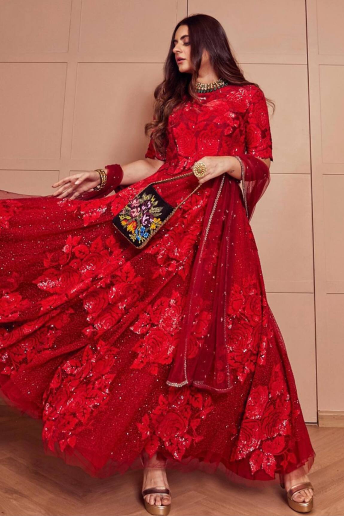 The Leather Garden Handmade Floral Bead Embellished Handbag