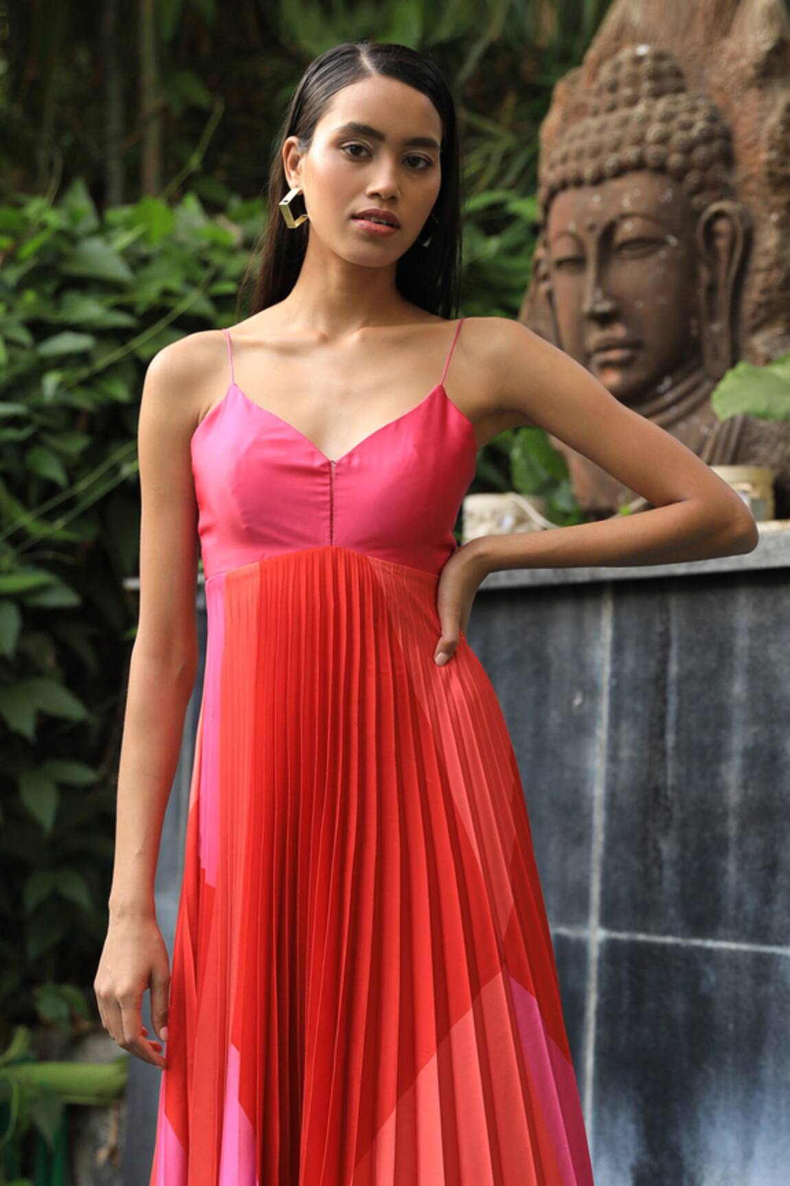 Buy COLOR BLOCK RED AND PINK DRESS for Women Online in India