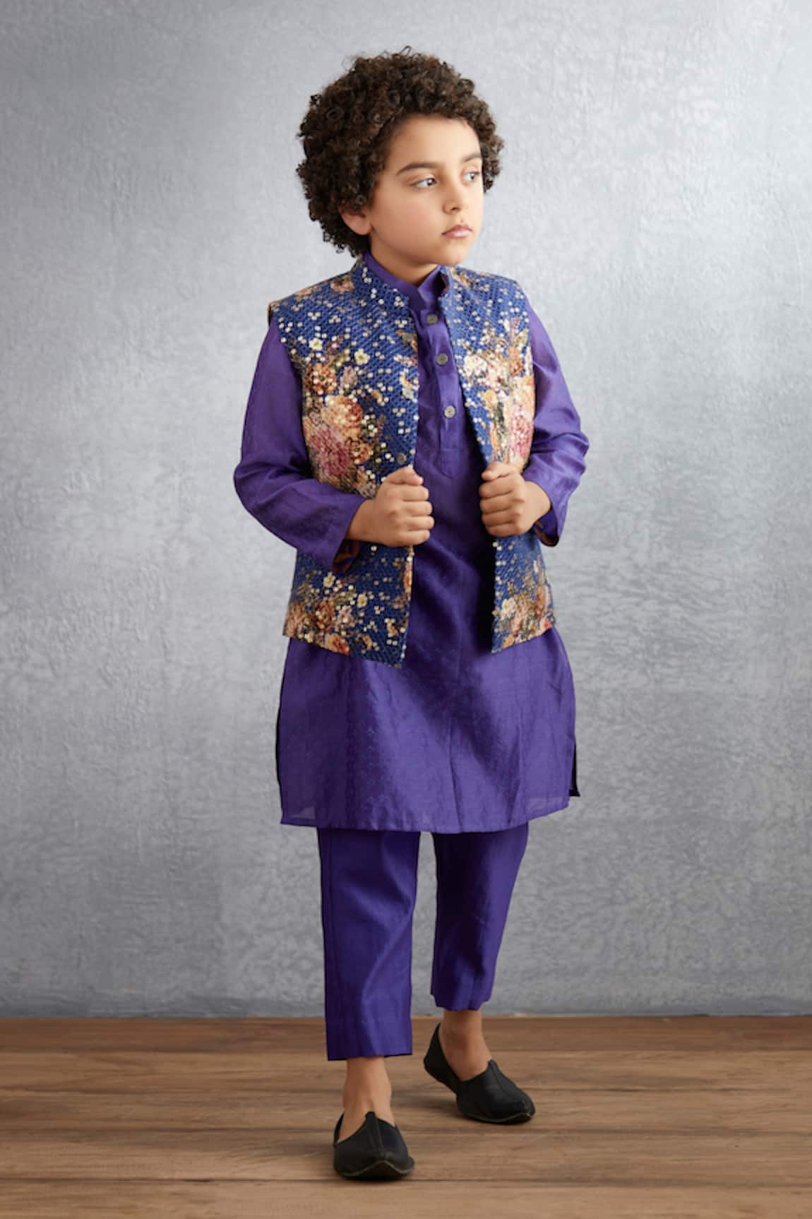 Torani Floral Sequin Embroidered Bundi Kurta Set 