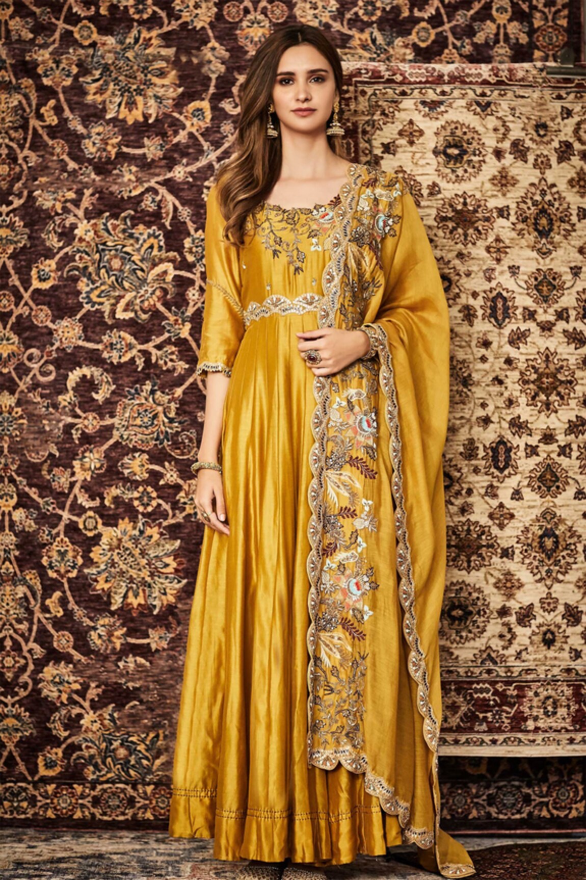 khushboo bagri Silk Chanderi Anarkali with Dupatta