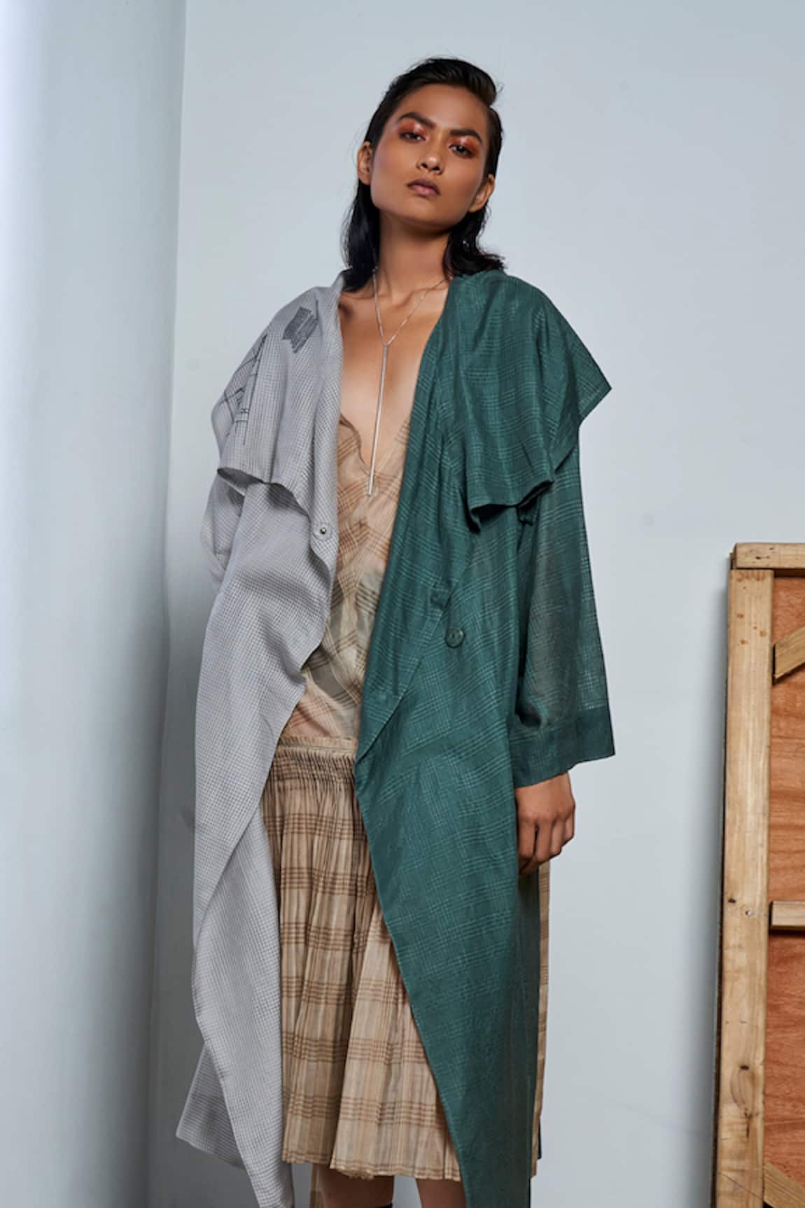 Urvashi Kaur Chanderi Silk V Neck Drop Waist Midi Dress