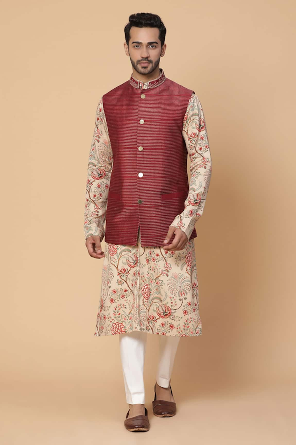 Kudrat Couture Embroidered Bundi & Printed Kurta Set