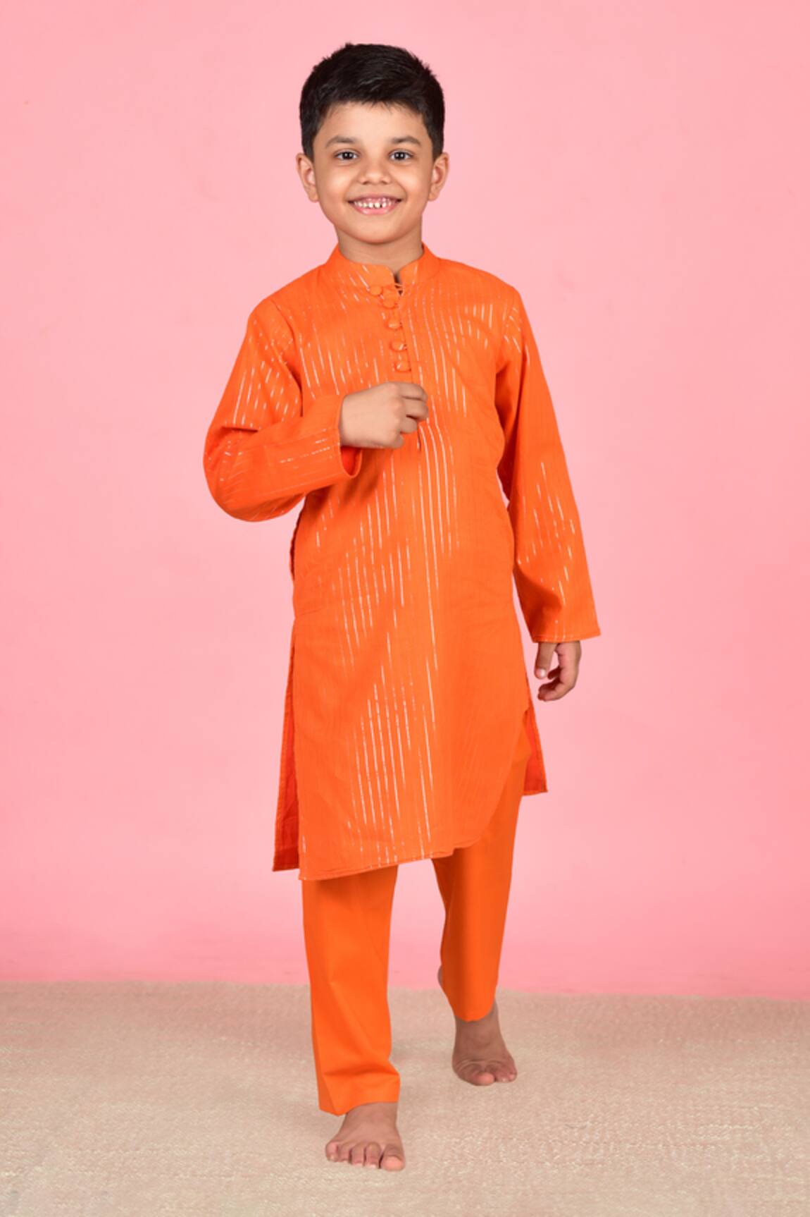 THE COTTON STAPLE Woven Stripe Orange Kurta Set 