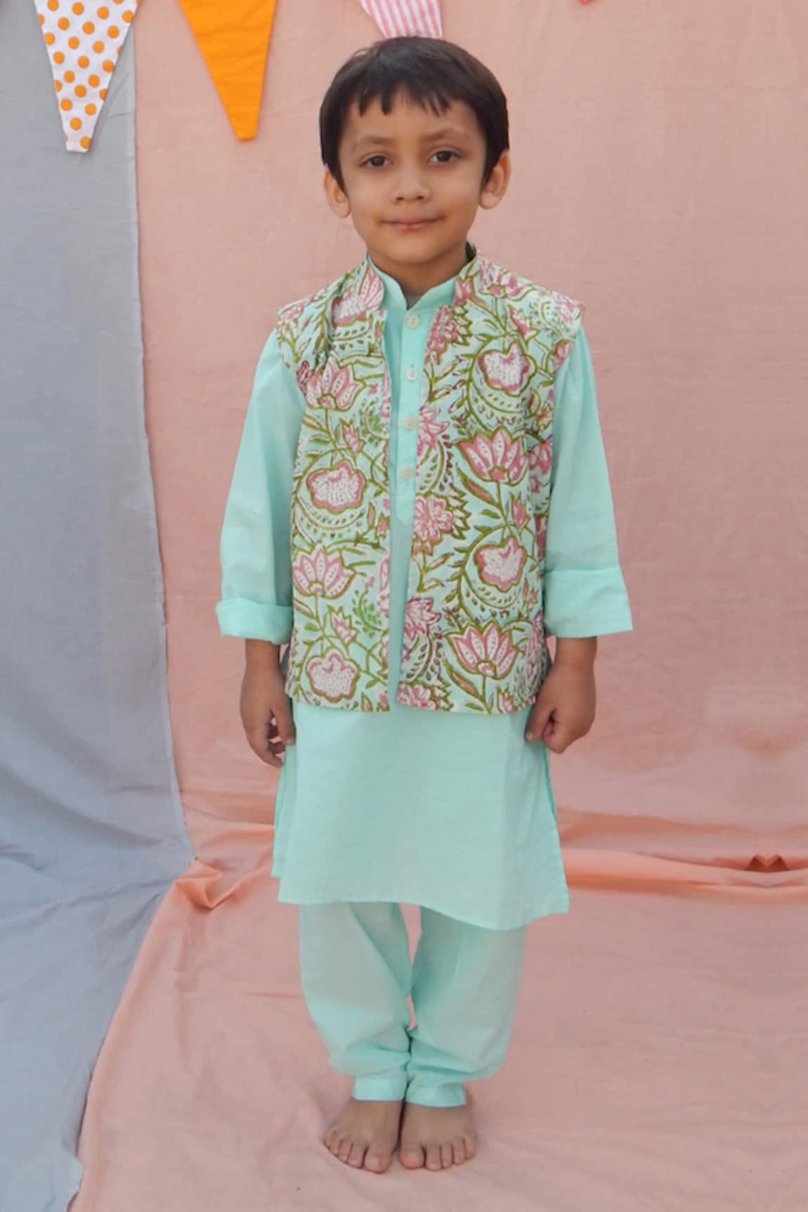 THE COTTON STAPLE Floral Print Bundi & Kurta Set