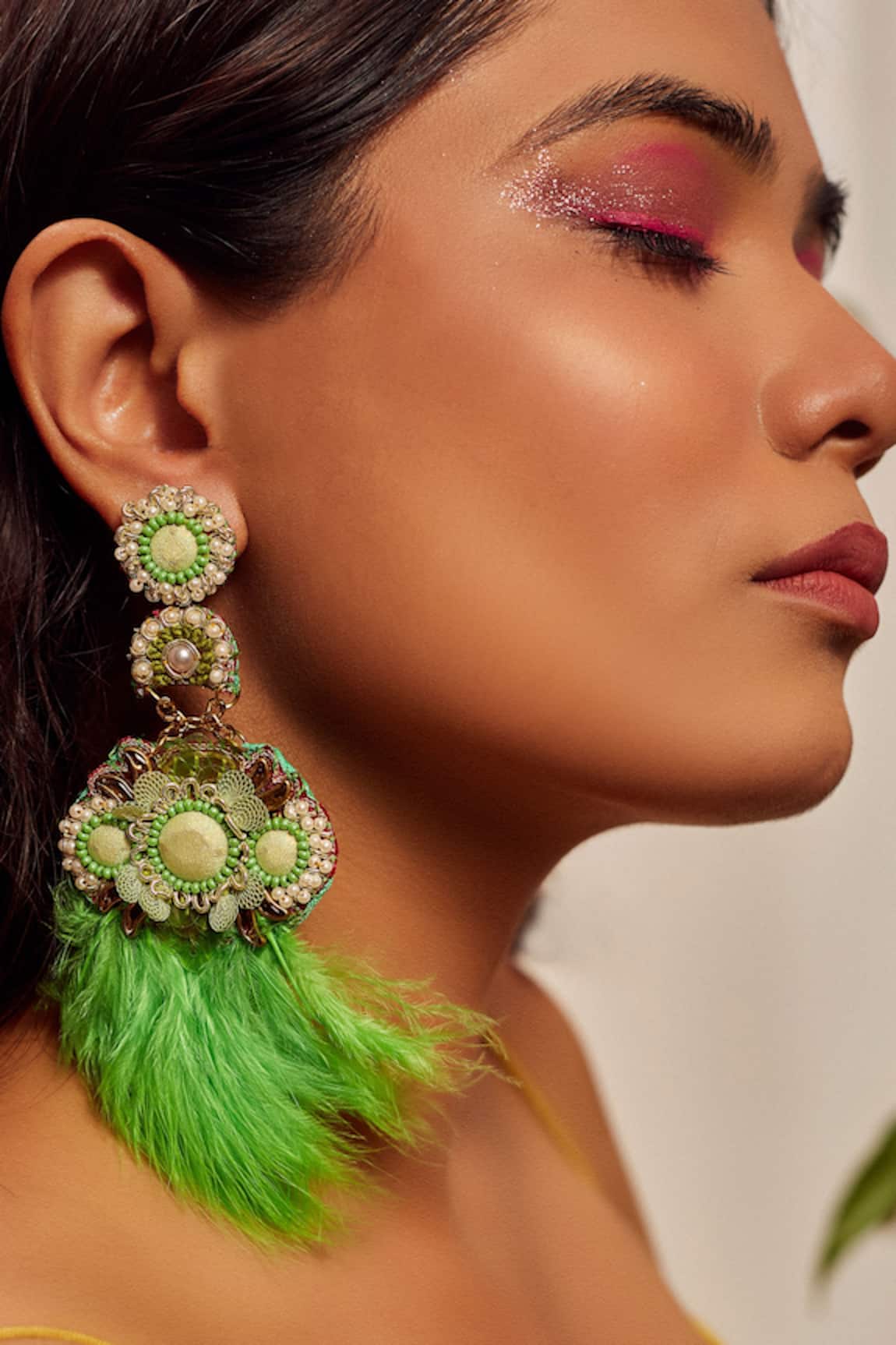 Kanyaadhan By Dhirajaayushi Feather Embroidered Earrings 