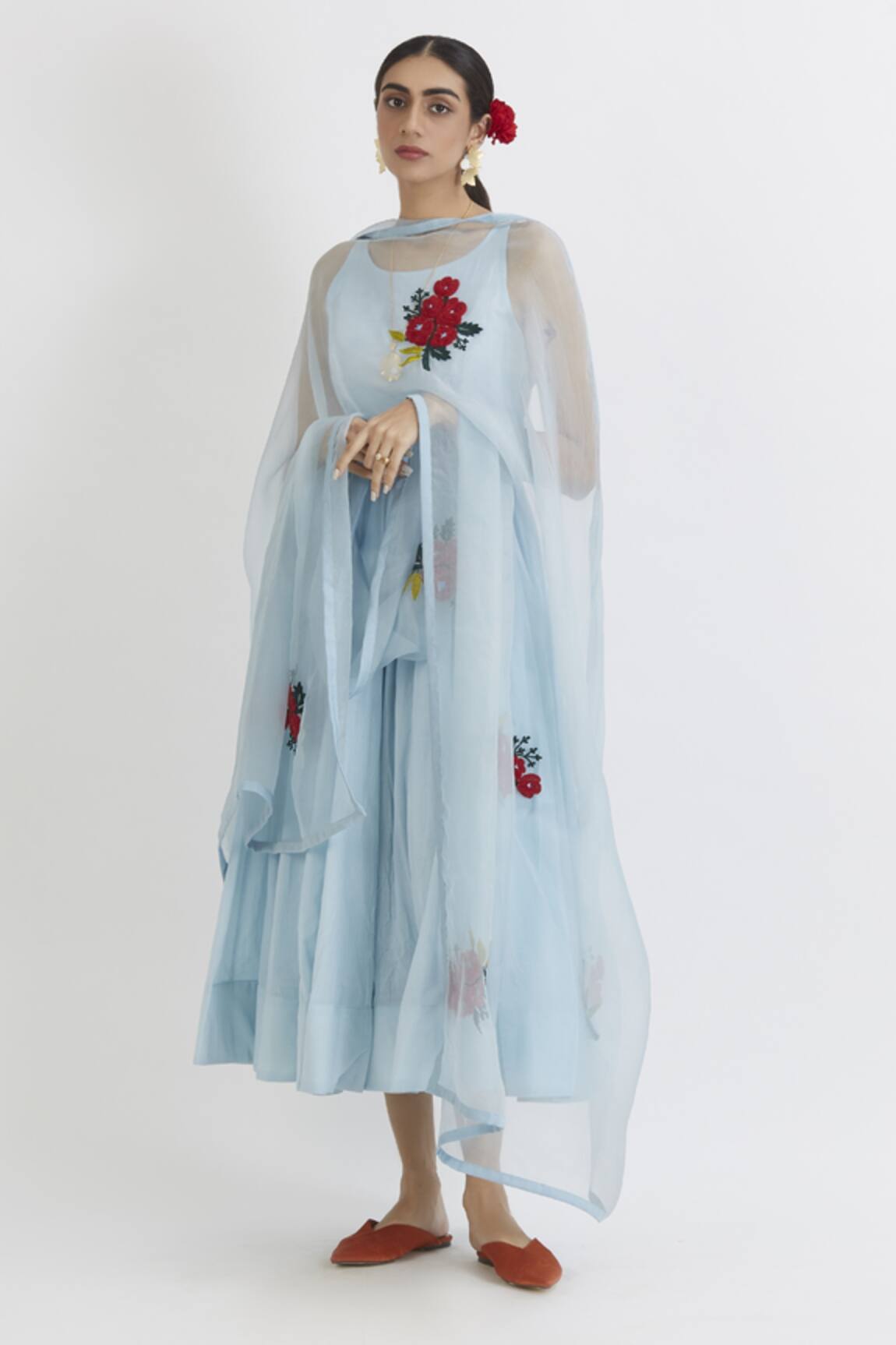 Peeli Dori Anarkali With Organza Floral Embroidered Dupatta